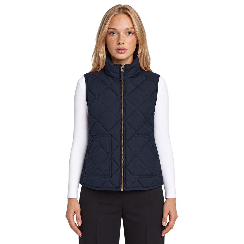 J.Crew Excursion Quilted Down Vest Womens Size Medium Navy Blue Full Zip Classic